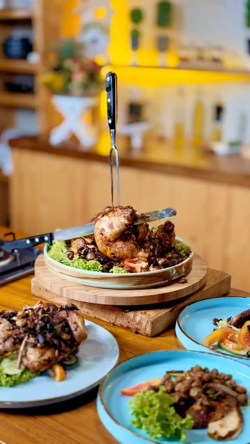 Roasted chicken carved tableside
